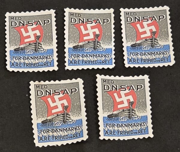 20250327_134611 DNSAP Denmark Nazi Party Viking Ship For Danmark Nazi Propaganda Labels MNH Set of 5