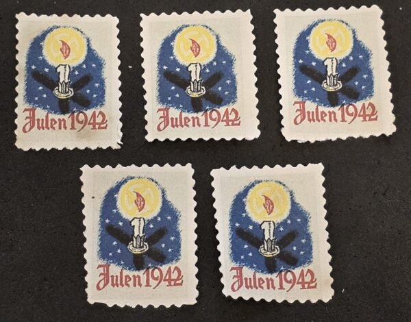 20250327_134850 DNSAP Denmark Nazi Party Julen 1942 Danish Nazi Christmas Stamp Labels MNH Set of 5