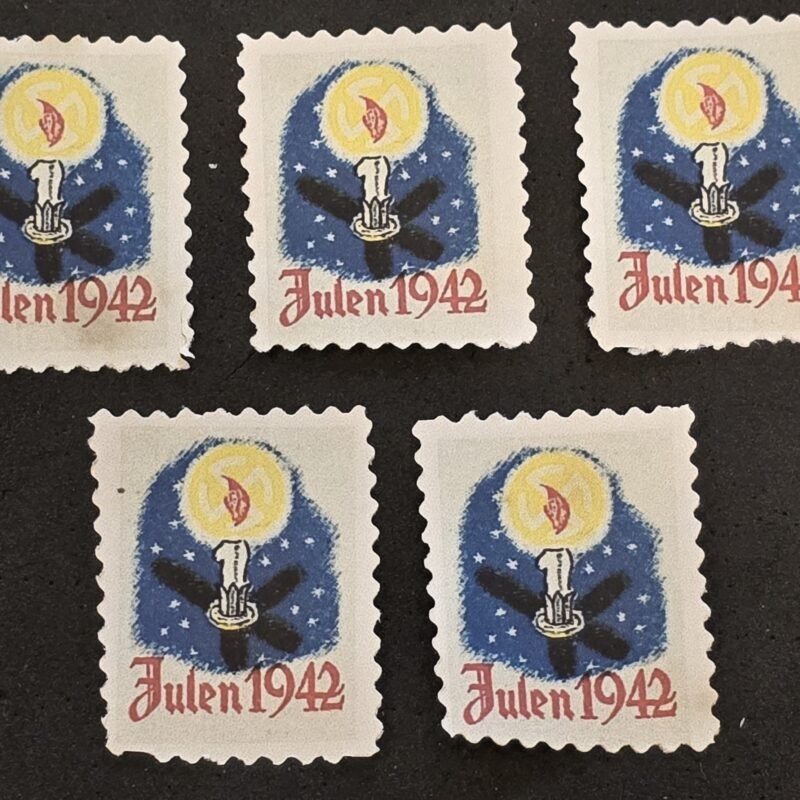 20250327_134850 DNSAP Denmark Nazi Party Julen 1942 Danish Nazi Christmas Stamp Labels MNH Set of 5