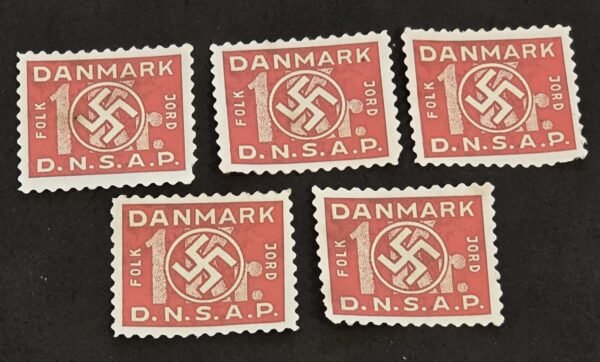 20250327_135135 DNSAP Denmark Nazi Party Denmark 1 Øre Nazi Propaganda Swastika Stamp Labels MNH Set of 5