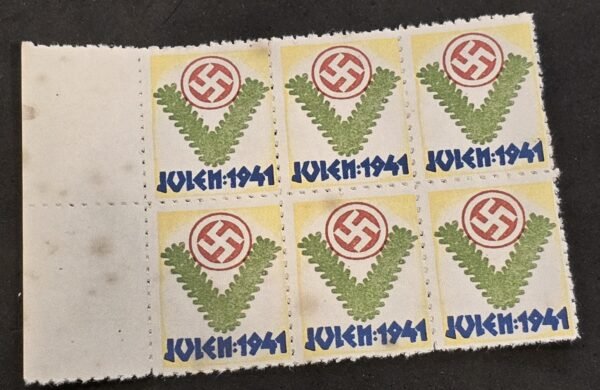 20250327_140403 DNSAP Denmark Nazi Party Julen 1941 Danish Nazi Christmas Stamp Labels MNH Block of 6