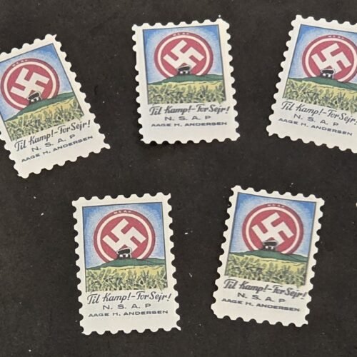 20250327_141709 DNSAP Denmark Nazi Party Danish NSAP Til Kamp For Sejr Nazi Propaganda Stamp Labels Set of 5