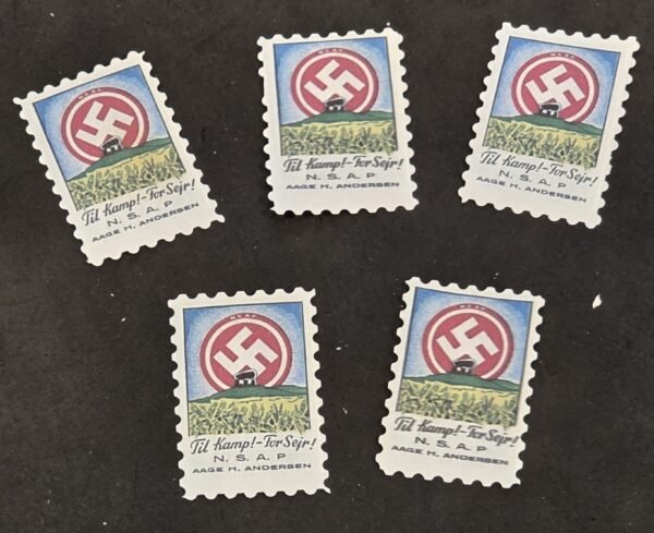 20250327_141709 DNSAP Denmark Nazi Party Danish NSAP Til Kamp For Sejr Nazi Propaganda Stamp Labels Set of 5