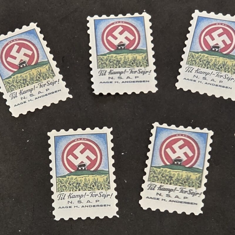 20250327_141709 DNSAP Denmark Nazi Party Danish NSAP Til Kamp For Sejr Nazi Propaganda Stamp Labels Set of 5