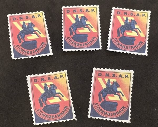 20250327_142704 DNSAP Denmark Nazi Party Storkøbenhavn Copenhagen Nazi Propaganda Stamp Labels Set of 5