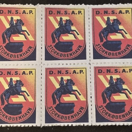 20250327_142740 DNSAP Denmark Nazi Party Storkøbenhavn Copenhagen Nazi Propaganda Stamp Labels Joined Block x 6