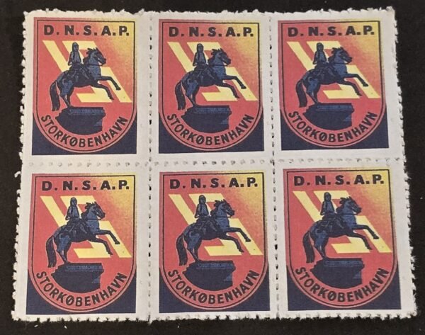 20250327_142740 DNSAP Denmark Nazi Party Storkøbenhavn Copenhagen Nazi Propaganda Stamp Labels Joined Block x 6