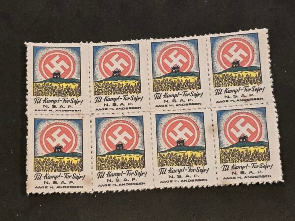 20250327_142851 DNSAP Denmark Nazi Party NSAP Til Kamp For Sejr Propaganda Stamp Labels MNH Block of 8