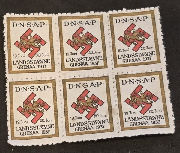 20250327_142935 DNSAP Denmark Nazi Party Grenaa 1937 Landsstævne – Swastika w Lion Block of 6