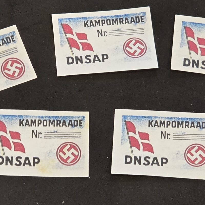 20250327_150654 DNSAP Denmark Nazi Party Kampomraade Swastika Labels – WWII Political Ephemera – Set of 5