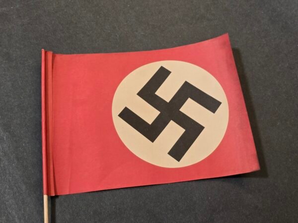 Original WWII Nazi German NSDAP Party Rally Paper Table Flag on Stick Third Reich Display Pennant