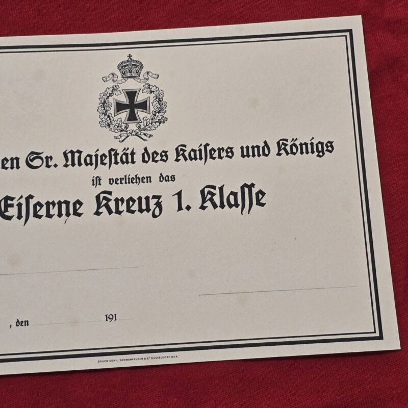 20260708_143629 WWI Imperial German Iron Cross 1st Class EK1 Blank Face High w Award Document