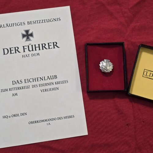 20260708_144638 WW2 German Oak Leaf Badge 800 Silver Steinhauer & Lück Lüdenscheid Pin w LDO Box & Award Document