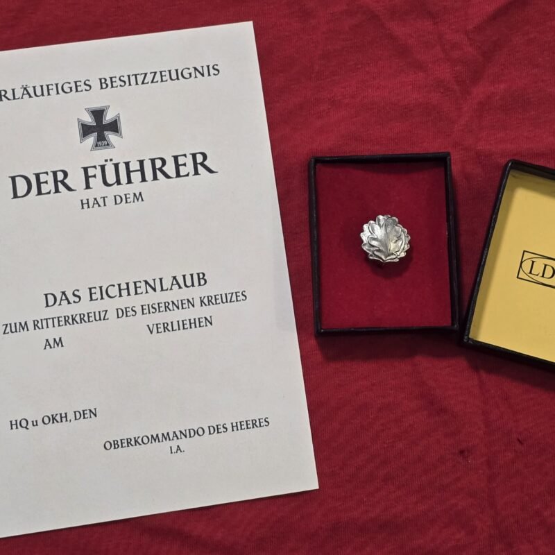 20260708_144638 WW2 German Oak Leaf Badge 800 Silver Steinhauer & Lück Lüdenscheid Pin w LDO Box & Award Document