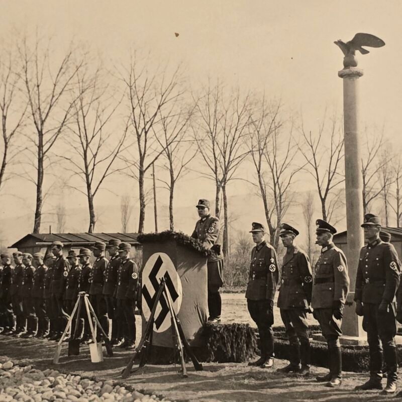 WW2 Nazi German RAD w Leader + Police Officer Photo w Swastika Flag Banner + Eagle Monument