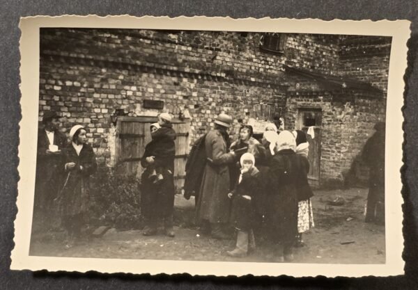 20260801_163230 PAPERS PLEASE! Rare Original WWII German Jewish Ghetto Photograph – Wehrmacht Soldier Checking Civilians' Papers – Occupied Eastern Europe