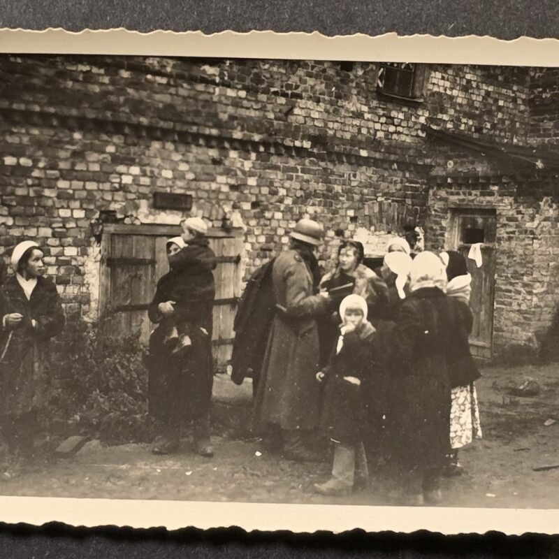 PAPERS PLEASE! Rare Original WWII German Jewish Ghetto Photograph – Wehrmacht Soldier Checking Civilians' Papers – Occupied Eastern Europe