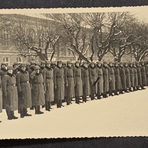 20260801_163422 WWII German Wehrmacht Photo Postcard RPPC – German Soldiers in Winter Formation – Steel Helmets