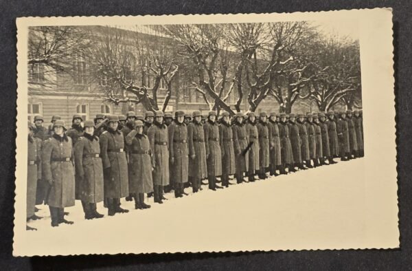 20260801_163422 WWII German Wehrmacht Photo Postcard RPPC – German Soldiers in Winter Formation – Steel Helmets