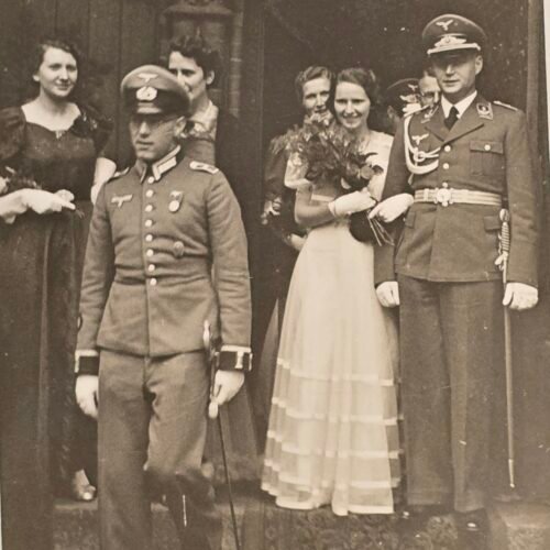 1938 WW2 German Luftwaffe Officers Photo w Sword Bride & Groom RPPC Postcard