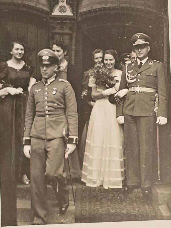 1938 WW2 German Luftwaffe Officers Photo w Sword Bride & Groom RPPC Postcard