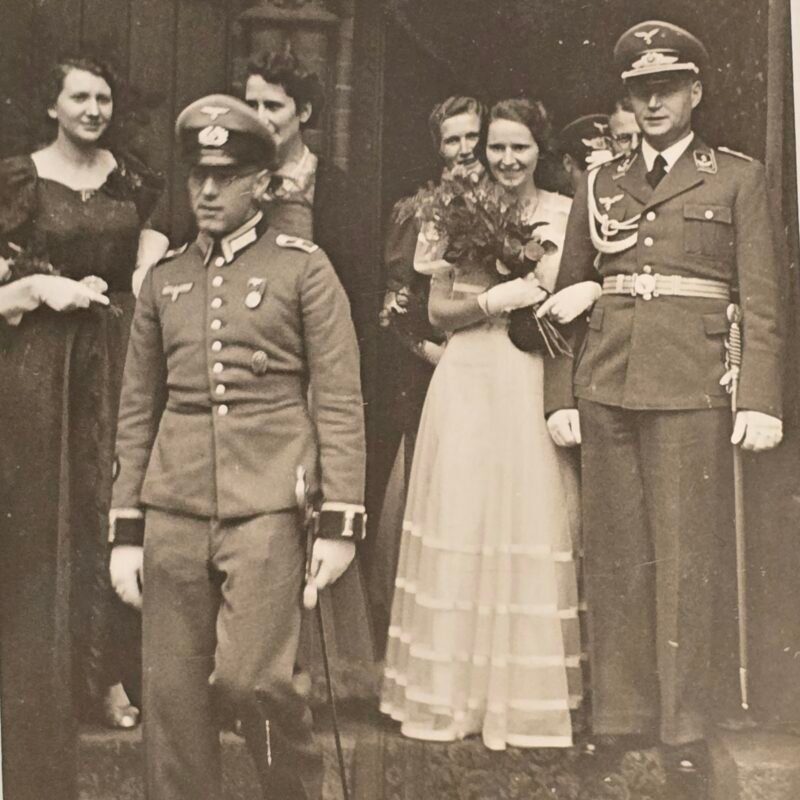 1938 WW2 German Luftwaffe Officers Photo w Sword Bride & Groom RPPC Postcard