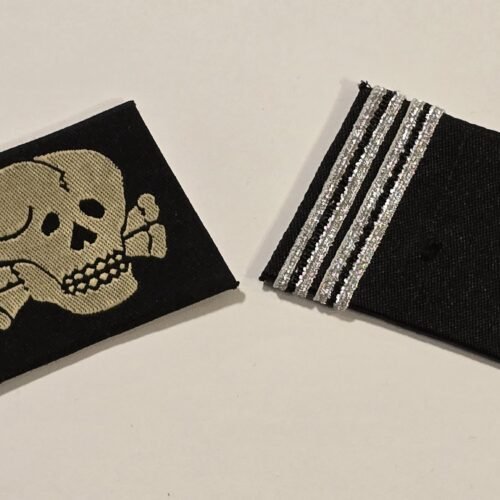 WW2 Nazi German SS Totenkopf Deathshead Div Skull Bevo Collar tabs patches