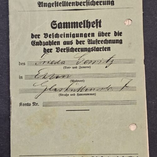 WW2 Nazi German Third Reich Workers Insurance Book Booklet w Stamps