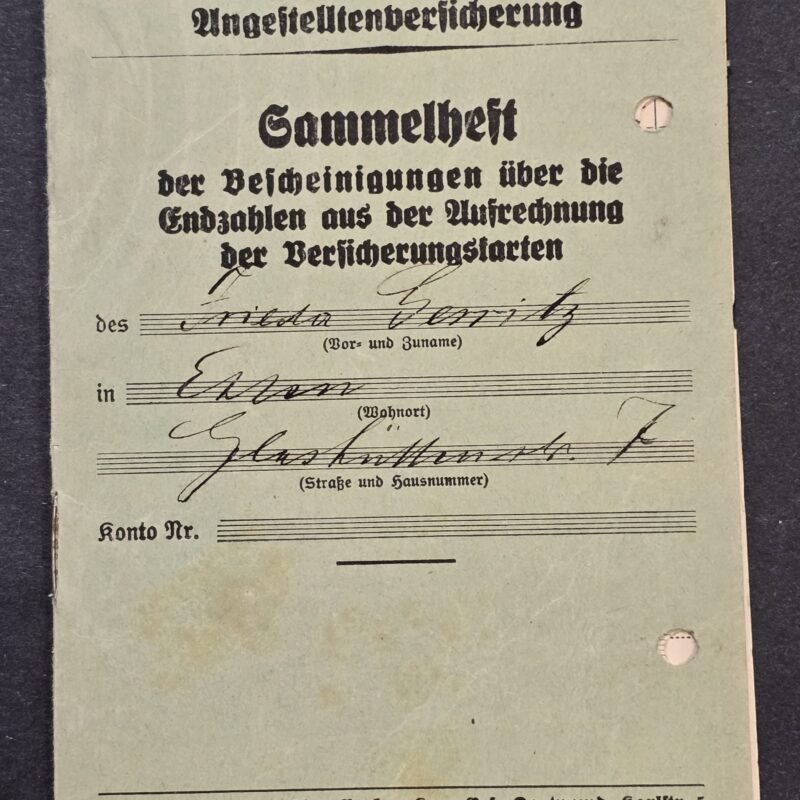 WW2 Nazi German Third Reich Workers Insurance Book Booklet w Stamps