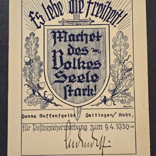 20260802_172828 WW2 Nazi German Third Reich 1936 German Mach des Volkes Seele Stark Award Certificate Document
