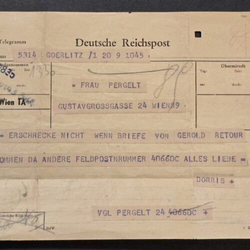 WW2 German Wehrmacht Anti-Aircraft 1943 Third Reich Telegramm Soldiers Feldpost # Change