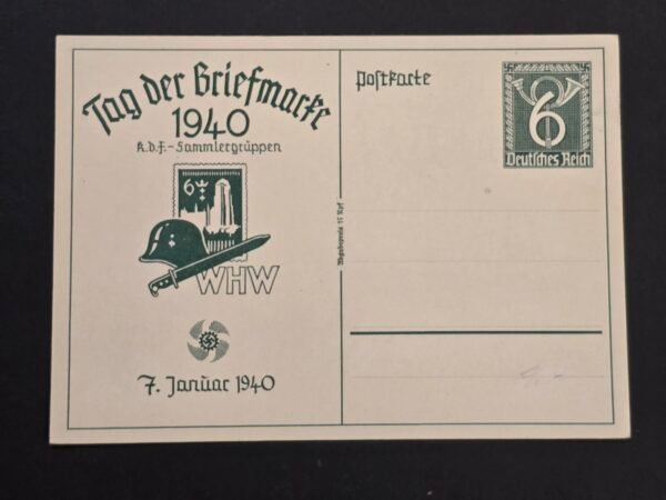 20260806_155054 WW2 Nazi German Third Reich Steel Helmet Bayonet WHW KdF Propaganda Postcard 1940