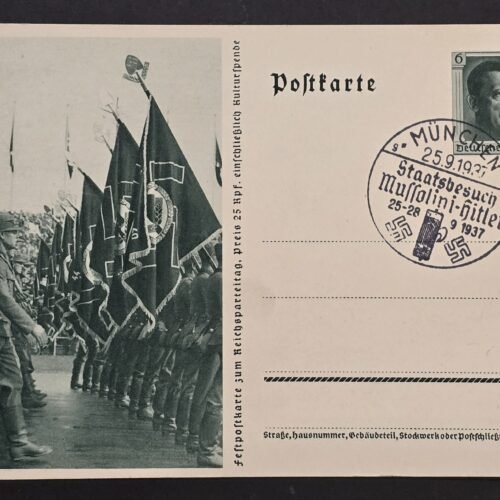 20260806_155117 1937 Nazi German Mussolini Hitler State Visit Munich Special Cancel Third Reich Postcard