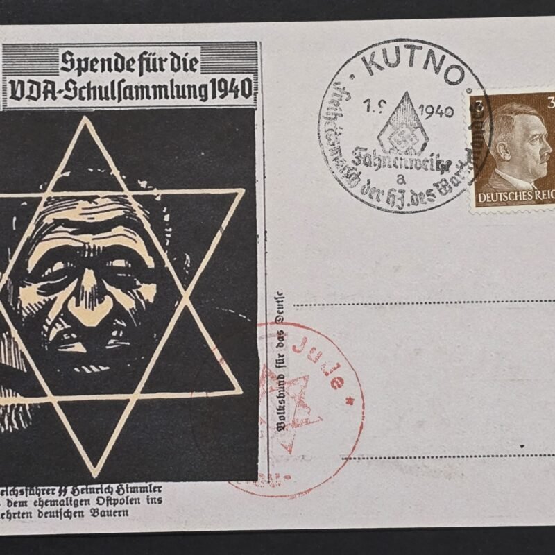 20260806_160119 WWII German VDA 1940 Anti-Jewish Antisemitic Anti Semitic Propaganda Postcard w Hitler Stamp
