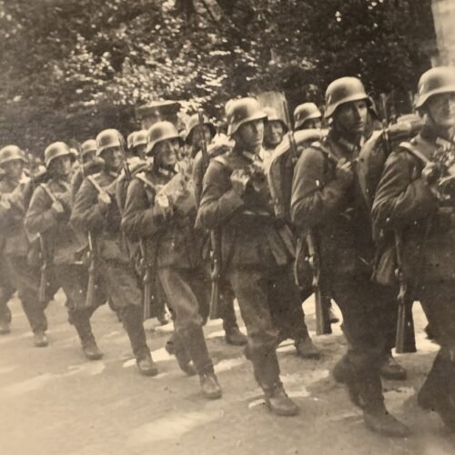 20260807_162648 1940 WWII German Wehrmacht Steel Helmet Soldiers Rifle Formation March Military Photo