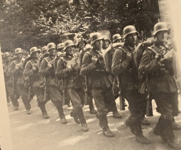 20260807_162648 1940 WWII German Wehrmacht Steel Helmet Soldiers Rifle Formation March Military Photo