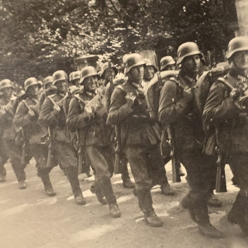 20260807_162648 1940 WWII German Wehrmacht Steel Helmet Soldiers Rifle Formation March Military Photo