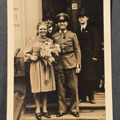 20260807_162721 WW2 German Wehrmacht Soldiers Wedding Photo Postcard Bride & Groom RPPC