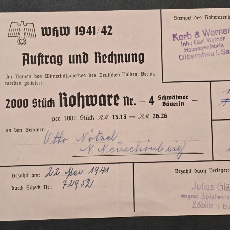 20260808_142511 WW2 Nazi German 1941 WHW Winterhilfswerk Purchase Order Invoice Document 2000 pcs badges pins tinnies toys