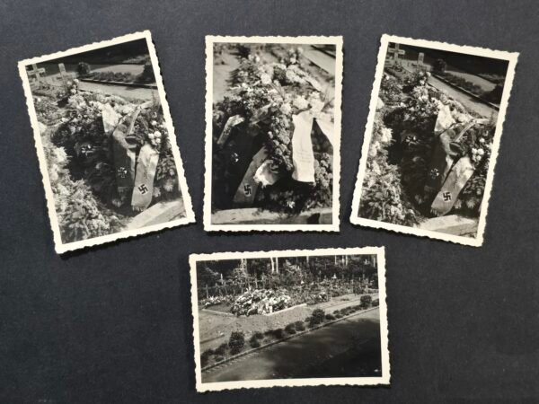 WWII Nazi German Soldier Grave Photo Lot NSDAP Swastika & Iron Cross Funeral Sashes