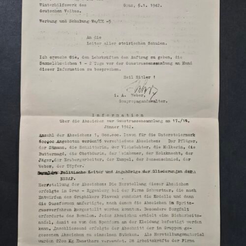 WOW! Rare WHW Winter Help document for 1.8 Million Winter Help Collectibles WW2 Nazi German