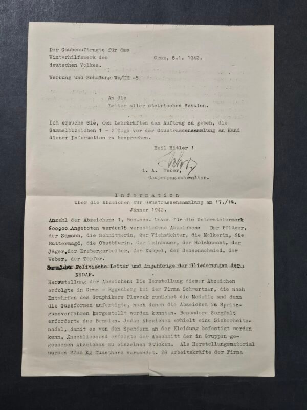 WOW! Rare WHW Winter Help document for 1.8 Million Winter Help Collectibles WW2 Nazi German