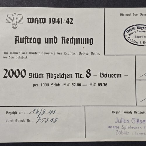 20260809_160909 WW2 Nazi German 1941 WHW Winterhilfswerk Purchase Order Invoice Document 2000 pcs Collectibles Toys