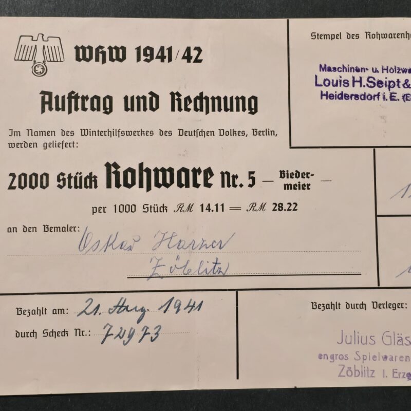 20260809_160933 WW2 Nazi German 1941 WHW Winterhilfswerk Purchase Order Document Invoice 2000 pcs Wooden toys collectibles pins