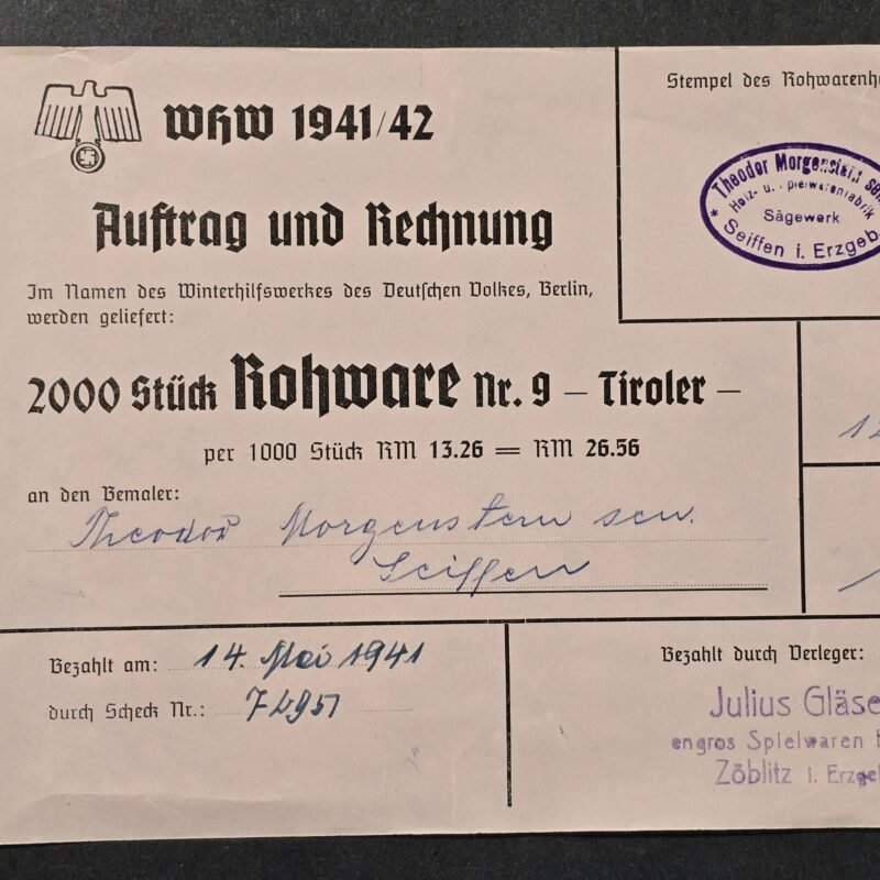 20260809_160957 WW2 Nazi German 1941 WHW Winterhilfswerk Purchase Order Document Invoice 2000 pcs Badges Pins Tinnies