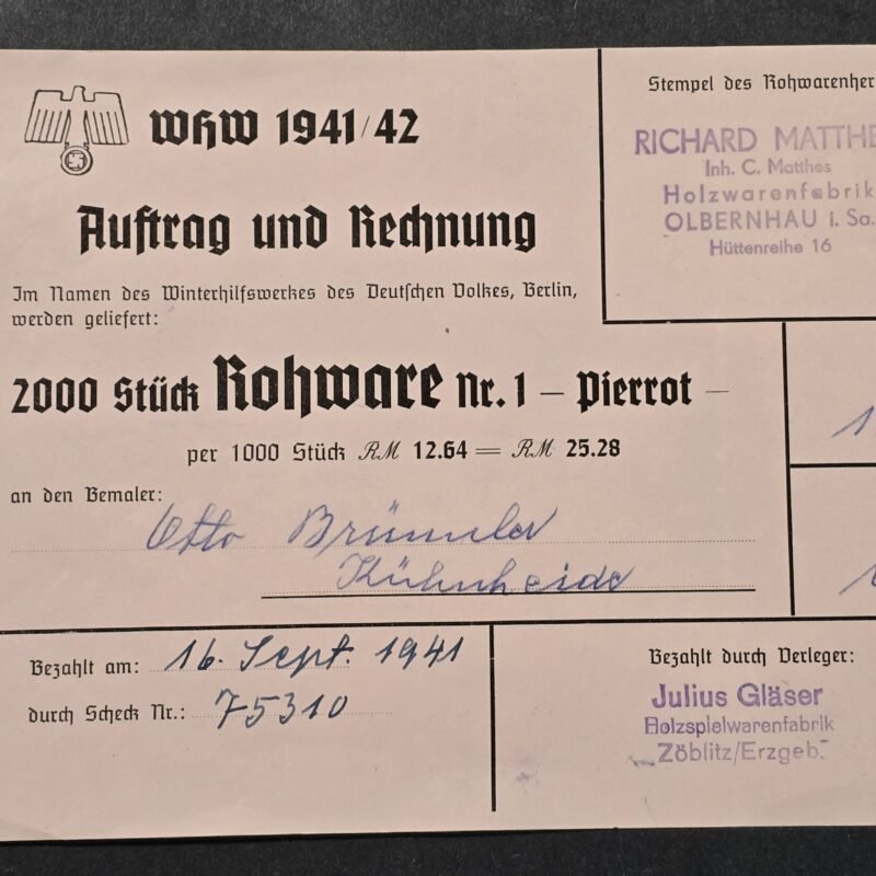 20260809_161021 WW2 Nazi German 1941 WHW Winterhilfswerk Purchase Order Document Invoice 2000 pcs Tinnies Pins Badges
