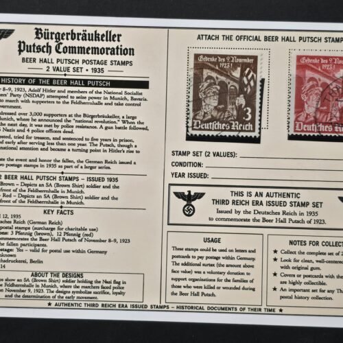 20260811_151910 WWII Nazi German Third reich 1935 SA Stormtroopers Beer Hall Putsch Stamp Set w/ Historical Display Card