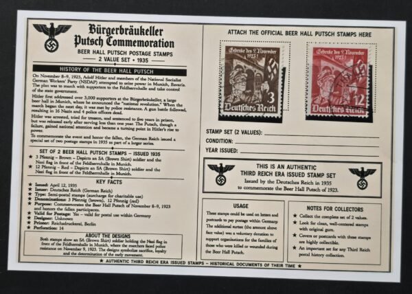 20260811_151910 WWII Nazi German Third reich 1935 SA Stormtroopers Beer Hall Putsch Stamp Set w/ Historical Display Card
