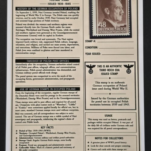 20260811_152133 WWII Nazi German Occupied Poland Generalgouvernement 48pf Adolf Hitler Stamp MNH w/ Display Card