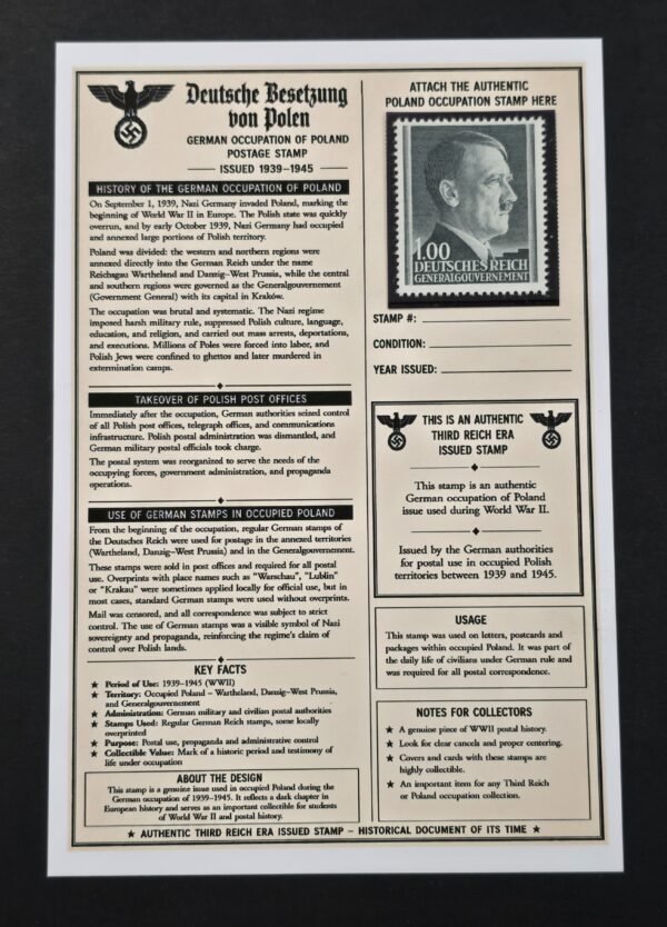 20260811_152150 WWII Nazi German Occupied Poland Generalgouvernement 1 Zloty Adolf Hitler Stamp MNH w/ Display Card